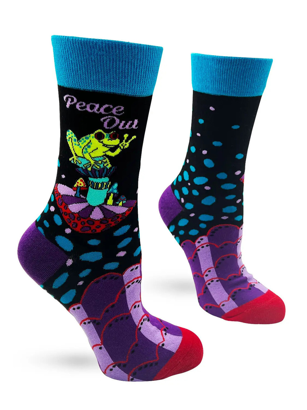 FD15 | Fabdaz Women's Novelty Crew Socks | Peace Out Frog | Size 5-10